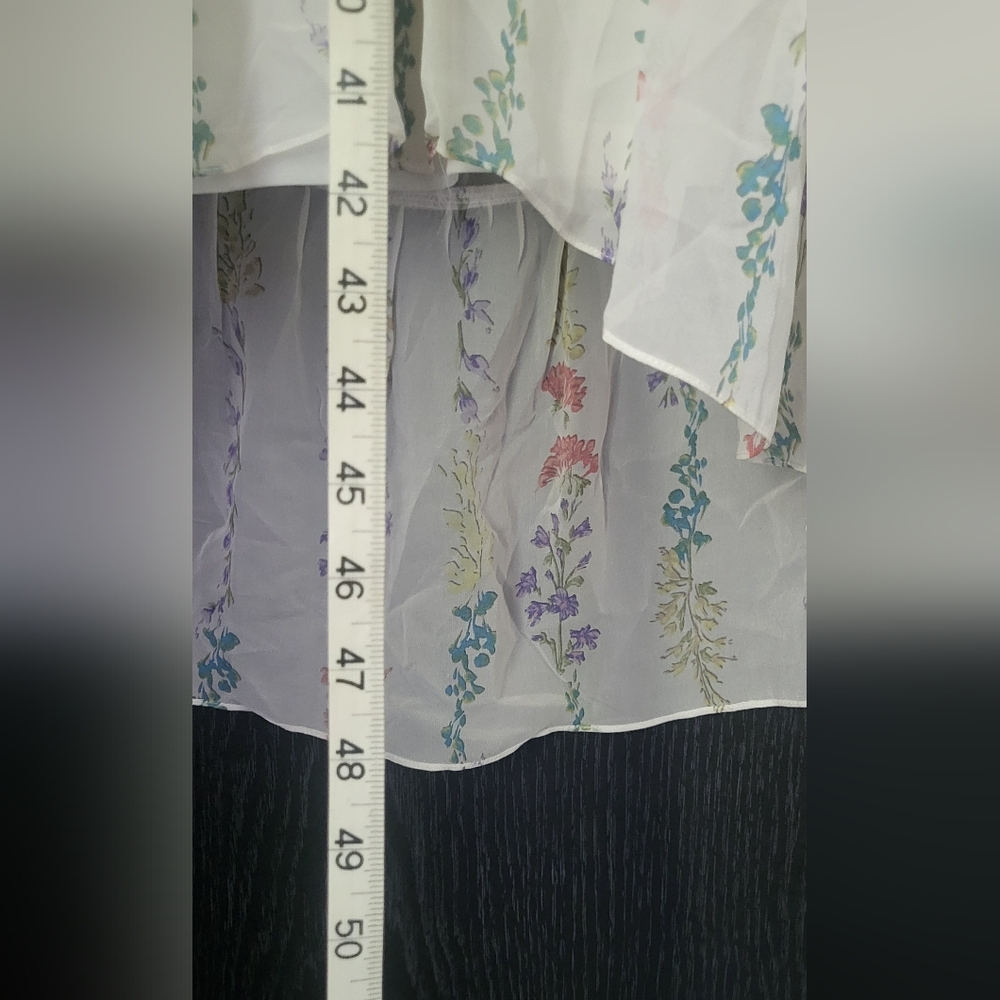 BCBGMaxAzria Cream Sheer Tiered Sundress with Bishop Sleeves - Picture 8 of 13
